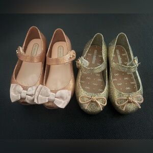 Mini Melissa Kids Glitter Dress Shoes - Gold and Pink